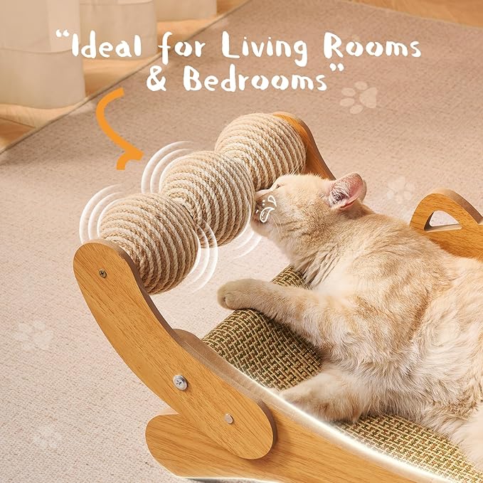 Cat Scratcher & Cats Scratch Pad with Sisal Ball – All-in-One Cats Couch Scratcher, Hammock, and Cat Bed for Indoor Cats, Wooden Cat Scratching Board Upgrade Edition-Mewly Pet