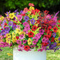 SHareconn 48 Bundles Artificial Flowers for Outdoors Decoration, Faux Plants Fake Silk Colorful Daisy Eucalyptus Lavender, UV Resistant for Outside Home Porch Patio Spring Decor, RedRosyPurpleYellow