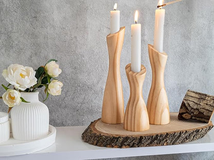 OLEEK Wooden Candlestick Holders Set to Suit Any Style of Decor - Durable & Easy to Clean Wood Candlestick Holders - Set of 3 Wooden Taper Candle Holders - Wood Candle Holder Create A Warm Atmosphere
