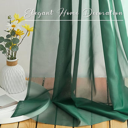 NICETOWN Sante Green Decorative Window Scarfs for Christmans, Voile Sheer Curtains Flexible Valances Bed Canopy for Thanksgiving Day, Set of 2, W60 x L216
