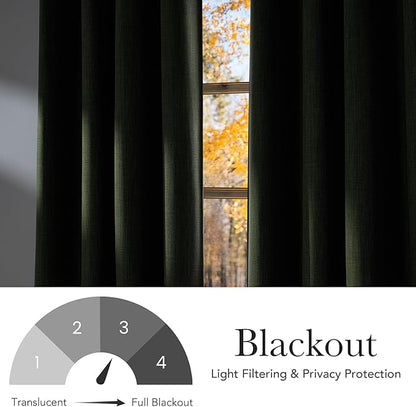 NICETOWN Faux Linen Froest Green Blackout Curtains 84 inches Long for Living Room - Privacy Panels for Bedroom, Modern Farmhouse Style Easy Care Grommet Top, 2 Panels, W52 by L84