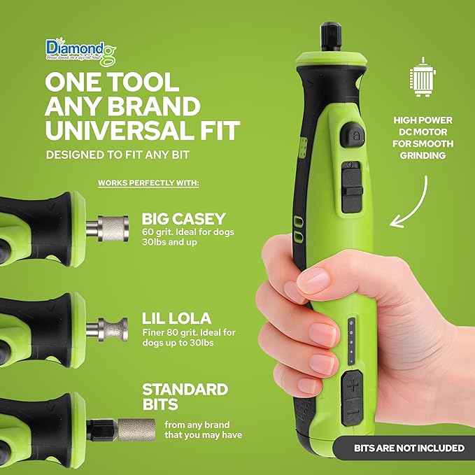 Diamondg Cordless Dog Nail Grinder with Quiet Sound & LED Tip for Large & Small Dogs, 4hrs. Runtime - Electric Dog Nail Trimmer, Heavy Duty Rotary Tool Alternative to Toenail Clippers & Filers-Mewly Pet