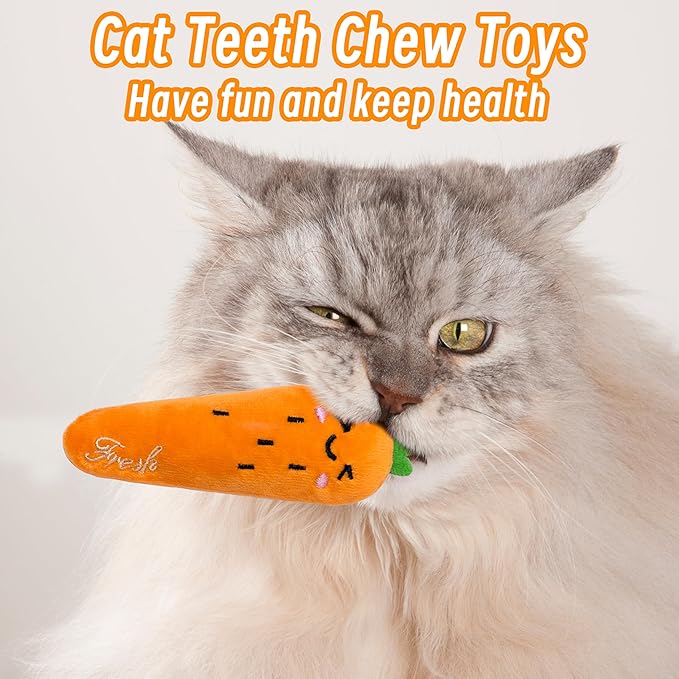 Catnip Toys for Indoor Cats, 5 Pack Cat Toys for Cats, Fluffy Catnip Toys for Chewing Playing, Interactive Kitten Toys, Catnip Filled Kitty Chew Teething Toys, Cat Chew Toys, Vegetable,5 pcs-Mewly Pet