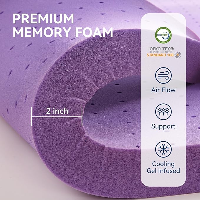 BDEUS Dual Layer 5 Inch Memory Foam Mattress Topper California King Size, 2 Inch Gel Memory Foam Plus 3 Inch 1450 GSM Down Alternative Quilted Pillow Top Mattress Pad Cover,Dark Gray