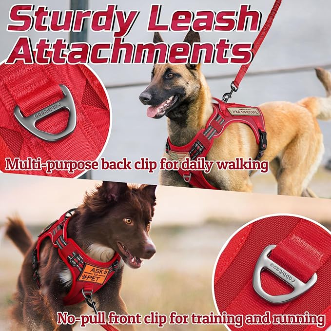 rabbitgoo Tactical Dog Harness for Large Dogs, No Pull Military Service Vest with Handle & Molle, Easy Control for Training Walking, Adjustable Reflective Straps, Red, L-Mewly Pet