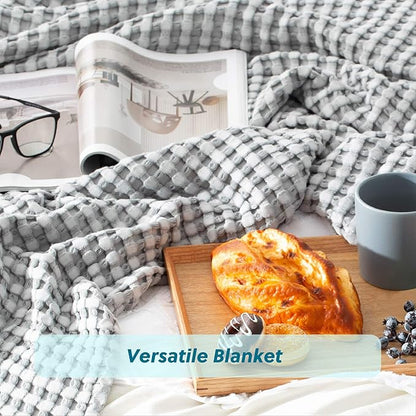 Bedsure Cooling Cotton Waffle Queen Size Blanket - Lightweight Breathable Summer Blanket of Rayon Derived from Bamboo for Hot Sleepers, Luxury Throws for Bed, Couch and Sofa, Grey, 90x90 Inches