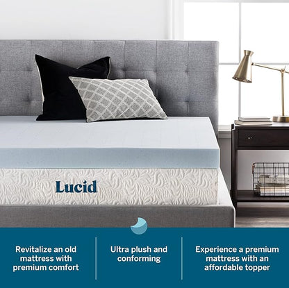LUCID 4 Inch Gel Memory Foam Mattress Topper-Ventilated Design-Ultra Plush-Twin