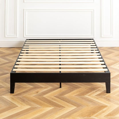 Mellow Naturalista Grand 12 Inch Solid Wood Platform Bed with Wooden Slats, Easy Assembly, Queen, Black