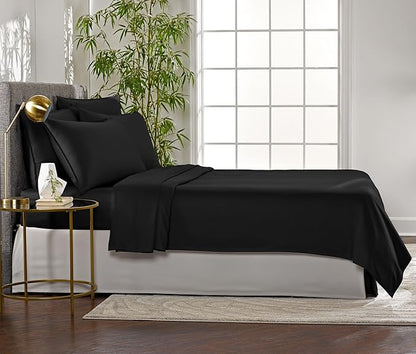 King Sheets by Pure Bamboo, Genuine 100% Organic Viscose Derived from Bamboo Bed Sheet Set, Luxuriously Soft & Cooling, Double Stitching, Lifetime Quality Promise (King, Black)
