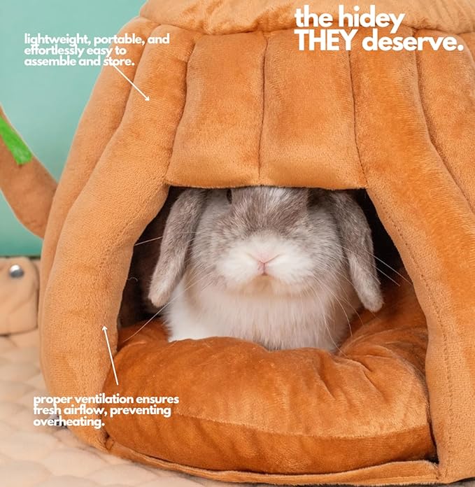 Hopp'd™ Guinea Pig Hideout & Bed – 2-in-1 Washable Tree Stump House | Rat, Ferret, Hamster, Bunny Bed Hideout | Waterproof, Anti-Slip, Chew-Proof | Free Pillow | Small Animal Accessories (Large)-Mewly Pet