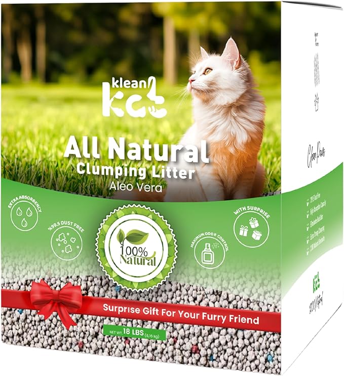 All Natural Clumping Cat Litter – Multiple Scents – Low Dust, Odor Control – (Aloe Vera) 18 lb - Surprise Toy Inside-Mewly Pet