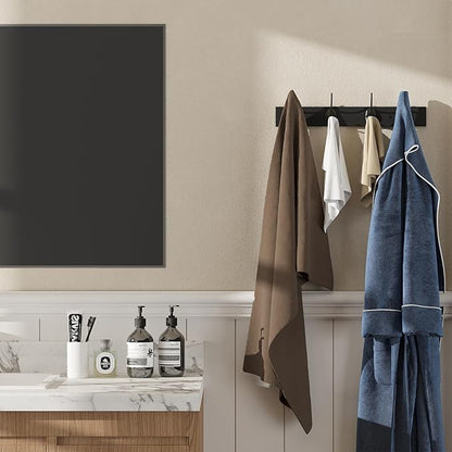 Coat Hooks Wall Mounted, Wooden Hat Rack with 4 Hooks for Entryway, Bathroom,Bedroom(Black)