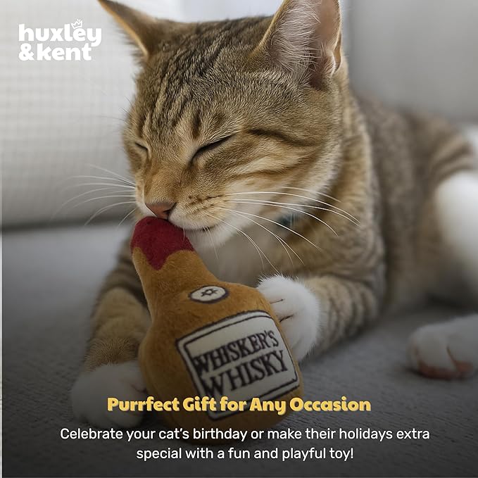 Huxley & Kent Plush Cat Toy - Interactive Catnip Toy for Cats & Kittens - Soft Kitty Toy with Crinkle & Catnip - Fun Indoor Play Toy - Whisker's Whiskey-Mewly Pet