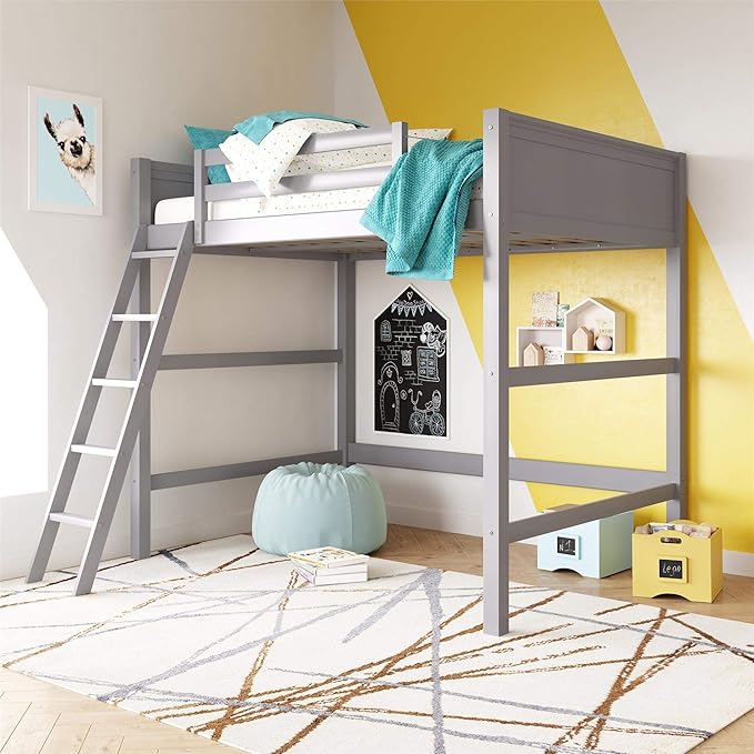Dorel Living Denver Bed for Kids, Full Size Wood Frame, Gray Loft