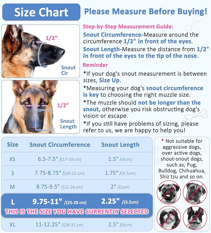 LUCKYPAW Soft Muzzle for Medium Large Sized Dogs Labrador German Shepherds, Dog Muzzle to Prevent Biting Chewing, Adjustable Mouth Guard for Grooming Walking Training(Black, L)-Mewly Pet