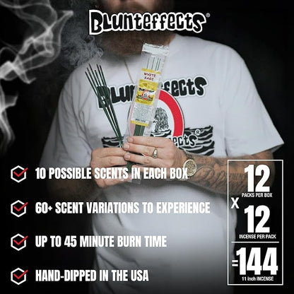 Blunteffects Hand-Dipped Incense Sticks - Premium 144-Pack Variety Set, 12 Different Scents, 11" Long, USA-Made Aromatherapy with Long Burn Time (12 Pack, 144 Total Sticks)