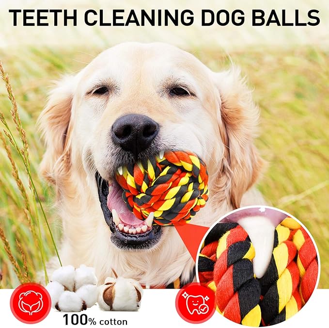 SHARLOVY Dog Toys for Aggressive Chewers, Dog Balls for Large Breeds, Heavy Duty Cotton Rope Chew Toys with Tough Twisted for Medium Breeds, 6 Pack Indestructible Chew Toys-Mewly Pet