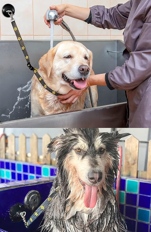 Dog Bathing Tether with Heavy Suction Cup, Dog Grooming Tub Restraint Leash with Adjustable Collar for Pet Cat Shower and Grooming-Mewly Pet