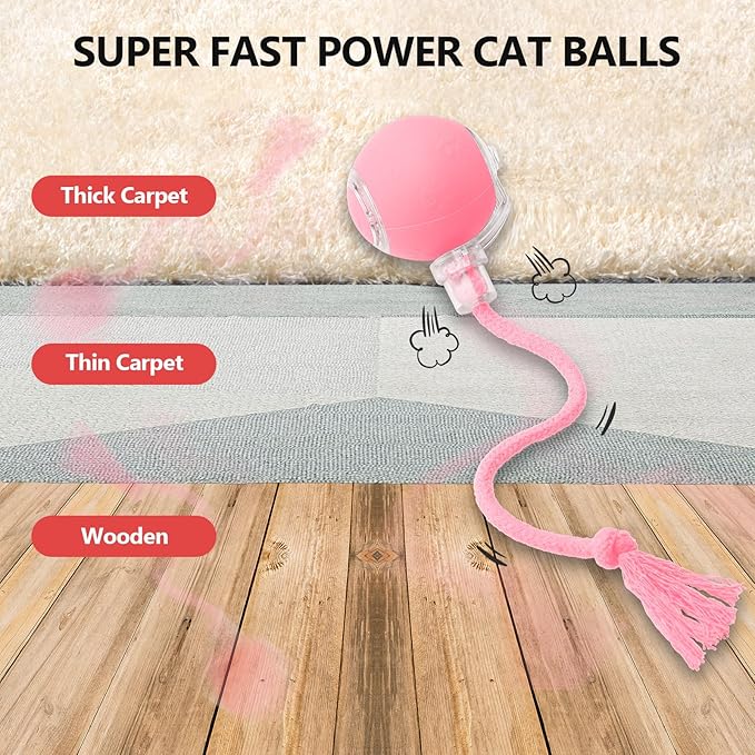 Interactive Cat Toys, Automatic Moving Cat Toys for Bored Indoor Adult Cats, Fast Rolling, Chirping & Motion-Activated Kitty Toys, Fun Gift for Cats with Speedy Tail 2.0, USB Rechargeable,Pink-Mewly Pet