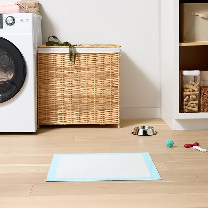 Amazon Basics Dog and Puppy Pee Pads with 5-Layer Leak-Proof Design and Quick-Dry Surface for Potty Training, Standard Absorbency, X-Large, 28 x 34 Inch - Pack of 60, Blue & White-Mewly Pet