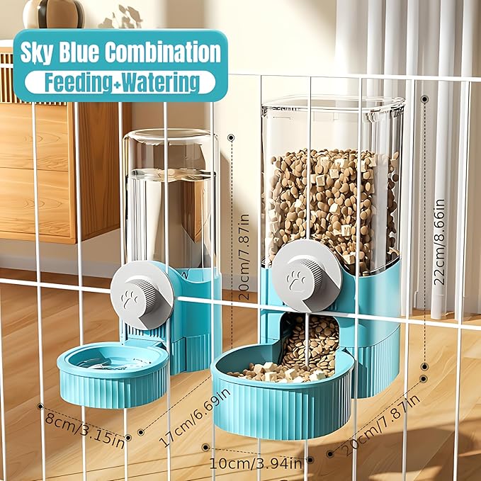 GPY Automatic Hanging Gravity Pet Feeder and Water Dispenser Set ，Automatic Dog Feeder and Dog Water Dispenser for Dogs Cats Pets Animals Large Capacity (Blue Water Feeder&Food Feeder) (Blue)-Mewly Pet