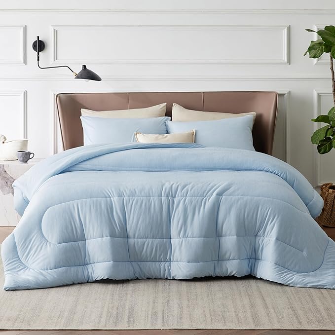 Bedsure King Comforter Set - Cooling and Warm Bed Set, ICY Blue Reversible Bedding for All Season, 3 Pieces, 1 King Size Comforter (102"x90") and 2 Pillow Cases (20"x36")
