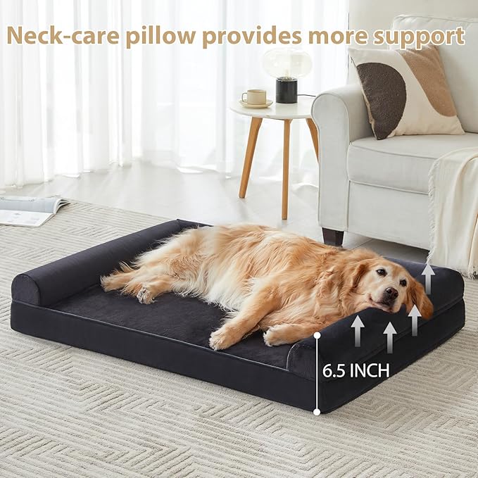 BFPETHOME Washable Dog Beds for Large Dogs, Orthopedic Dog Bed Large, Big Couch with Removable Washable Cover, Waterproof Lining and Nonskid Bottom, Egg-Crate Foam Pet Sofa Bed for Sleeping-Mewly Pet