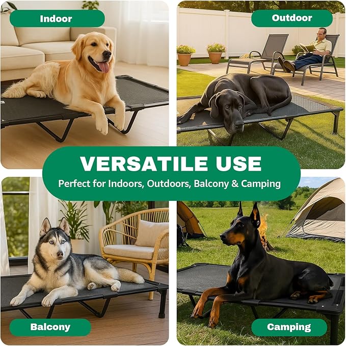 Sytopia 47'' Outdoor Elevated Dog Bed for Extra Large Dogs, Chew-Proof Pet Camping Raised Cot with Breathable Mesh - Durable Frame, Cooling Hammock Style, Anti-Slip Base, Water-Resistant, Easy Clean-Mewly Pet