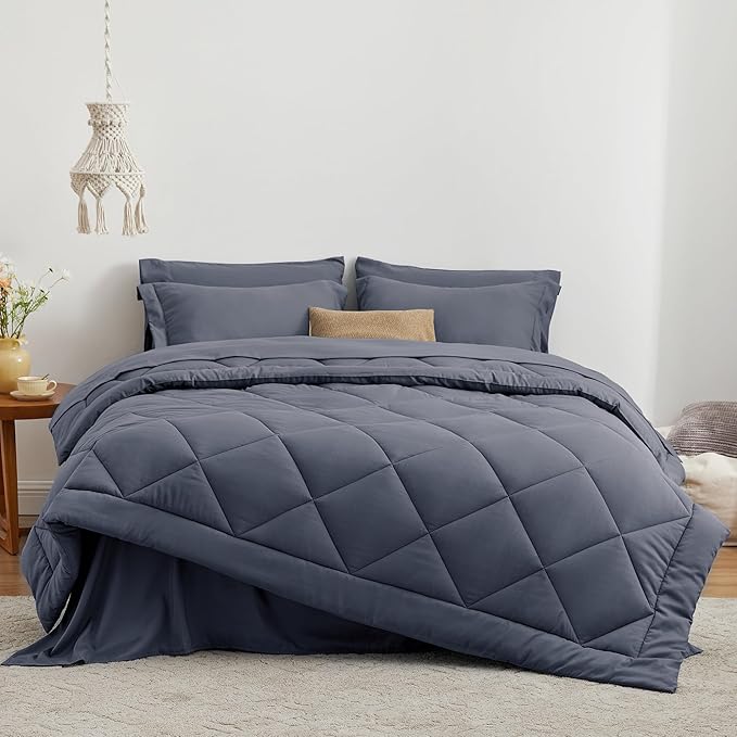 Love's Cabin 7-Piece Full Comforter Set – Navy Blue | All Season Bed in a Bag