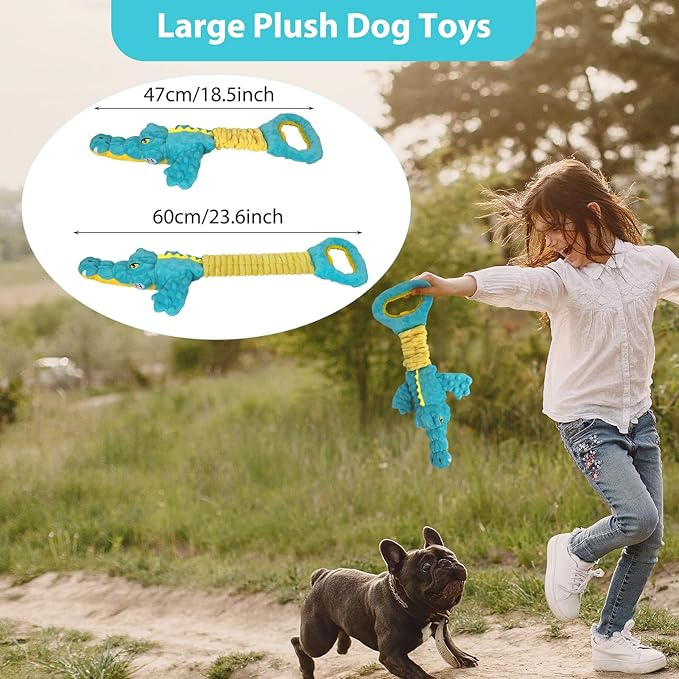Dog Toys Cute Alligator Dog Toy Tough Plush Puppy Toy for Playtime, Training & Tug of War- Interactive Squeaky & Crinkle Chew Toy for Small to Large Dogs-Mewly Pet
