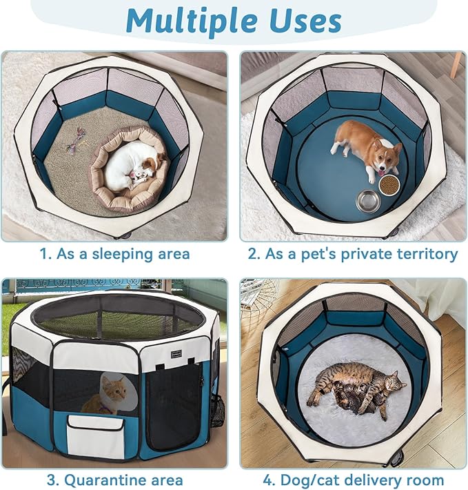 PETSFIT 29" Puppy Playpen with Removable Waterproof Mat & Zippered Roof | RV, Camping, Travel Dog Pen | Indoor/Outdoor Whelping & Cat Observation Space(29.5"x29.5"x16.5"H)-Mewly Pet