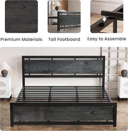 LIKIMIO California King Bed Frame with Headboard and Footboard, Metal Strong Supports, Easy Assembly, Noise-Free, No Box Spring Needed, Charcoal Grey