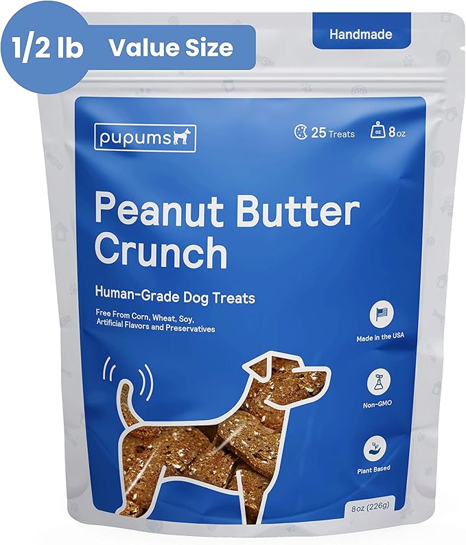 Peanut Butter Crunchy Dog Treats Natural Human Grade Non-GMO Dog Biscuits Made in USA (8oz)-Mewly Pet