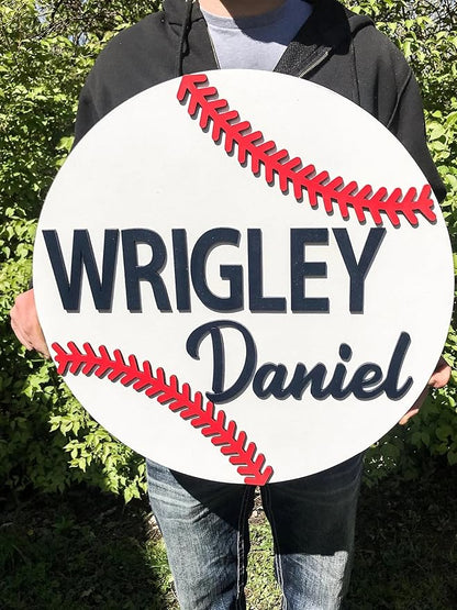 Baseball Decorative Sign, 8"x8", Farmhouse Style, Plywood Material, Custom Baseball Name Sign for Boys, Perfect for Baby Shower, Birthday, or Housewarming Gifts