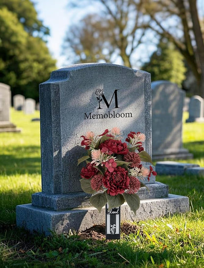 Red Cemetery Flowers for Grave: 2 Pcs Peony Grave Flower Bouquets for Cemetery Decorations - Christmas Outdoor Gravesite Flowers with Vase
