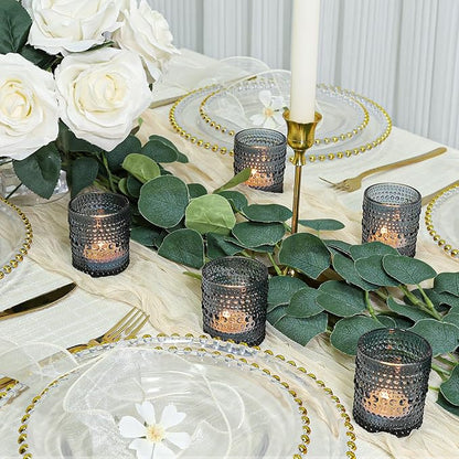 24 Pcs Votive Candle Holders, Dark Blue Glass Candle Holder Bulk for Table Centerpiece, Tea Lights Candle Holders for Wedding Shower, Party and Home Decor
