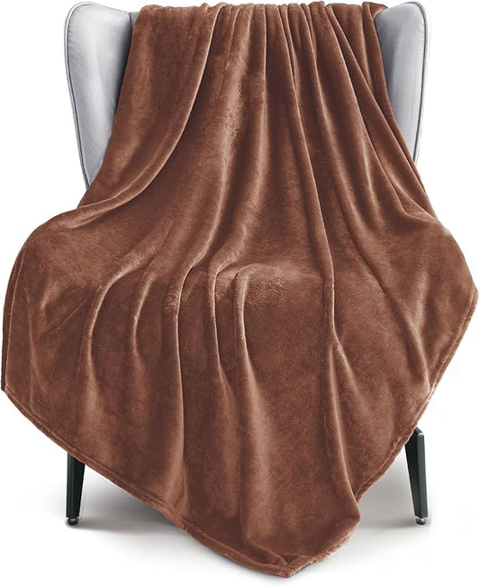 Exclusivo Mezcla Extra Large Fleece Throw Blanket for Couch, Sofa, 300GSM Super Soft and Warm Blankets, Brown Throw All Season Use, Cozy, Plush, Lightweight, 50x70 Inches