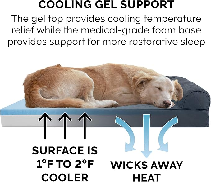 Furhaven Cooling Gel Dog Bed for Large Dogs w/ Removable Bolsters & Washable Cover, For Dogs Up to 95 lbs - Quilted Sofa - Iron Gray, Jumbo/XL-Mewly Pet