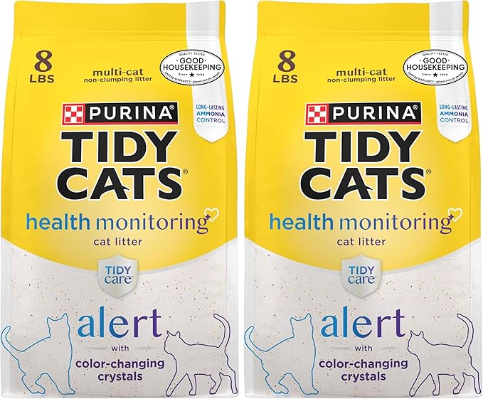 Purina Tidy Cats Tidy Care Alert Cat Health Monitoring Non Clumping Cat Litter with Silica Crystals - 8 lb. Bag (Pack of 2)-Mewly Pet