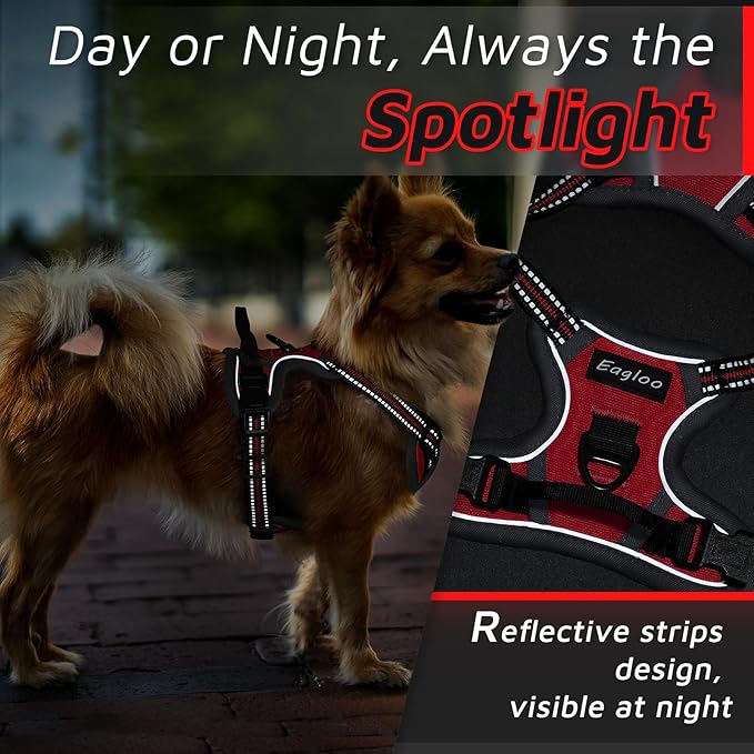Eagloo Small Dog Harness No Pull, Service Vest with Reflective Strips and Control Handle, Adjustable and Comfortable for Easy Walking, No Choke Pet Harness with 2 Metal Rings, Red, XS-Mewly Pet