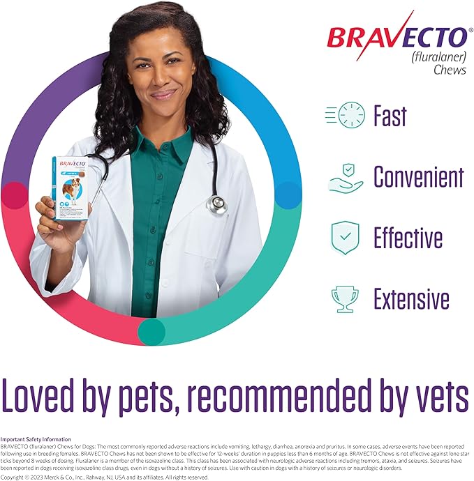 BRAVECTO Chew for Dogs, Flea & Tick, 1 Chew, 12 Week Supply, 9.9-22 lbs., Orange Box-Mewly Pet
