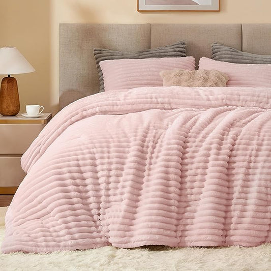 BEDELITE Fleece Twin Comforter Set -Super Soft & Warm Fluffy Pink Bedding, Luxury Fuzzy Heavy Bed Set for Winter with 1 Pillow case
