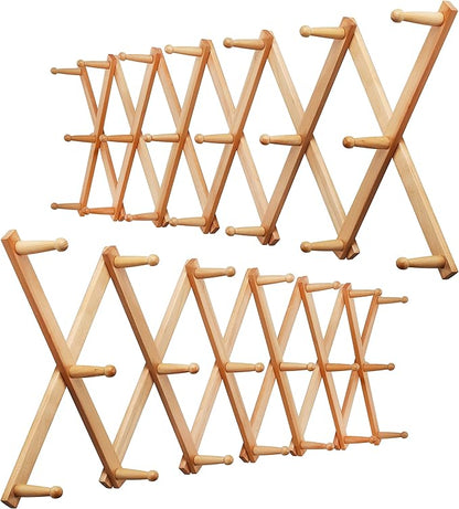 WEBI Accordion Wall Hanger,Wooden Expandable Coat Rack,Accordion Hat Rack for Wall for Hats,Caps,20 Peg Hooks,Natural,2 Packs