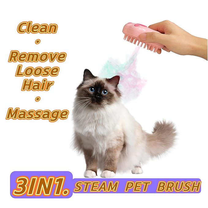 Cat Steam Brush,3 In1 Spray Cat&Dog for Hair Shedding and Cleaning,Silicone Spa Massage Pet Steamer Brushes with Misting Bathing&Dry Cleaning,Pet Grooming Steam Comb-Mewly Pet