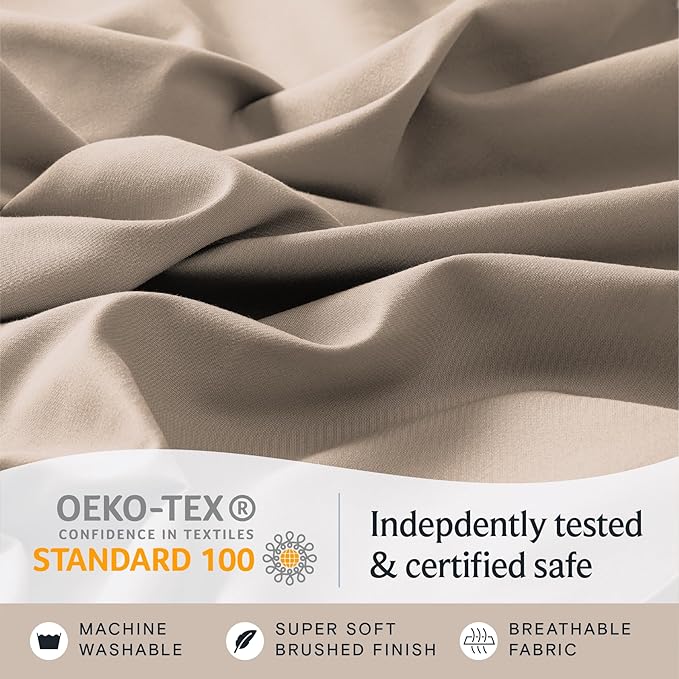 LuxClub 4 PC Full Sheet Set, Breathable Luxury Bed Sheets, Deep Pockets Wrinkle Free Cooling Bed Sheets Machine Washable Hotel Bedding Silky Soft - Light Khaki Full