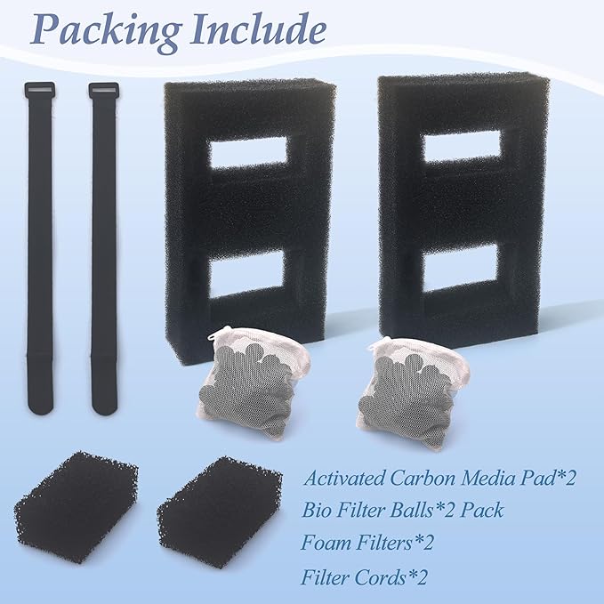 NEWKE 2 Set Aquarium Filter Media Compatible with Fluval SPEC EVO Flex Series, 8 PCS Aquarium Filter Replacement Includes 2 Carbon Media Pad, 2 Foam Filter, 2 Bag Bio Filter Balls & 2 Filter Cord-Mewly Pet