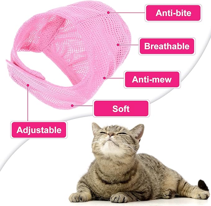 Patelai 5 Pcs Cat Bathing Bag Set Cat Grooming Bag Adjustable Pet Shower Net Muzzles Nail Clipper Tick Remover Tool Massage Brush(Pink)-Mewly Pet