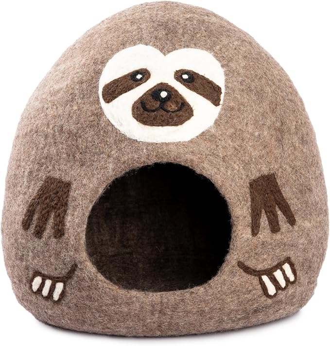 Luxurious Eco-Friendly Merino Wool Cat Cave Bed Sloth - Foldable Hideaway Pod for Indoor Cats - Premium Felt Kitten Beds - Covered Cat House for Ultimate Cozy Comfort by Woolygon-Mewly Pet
