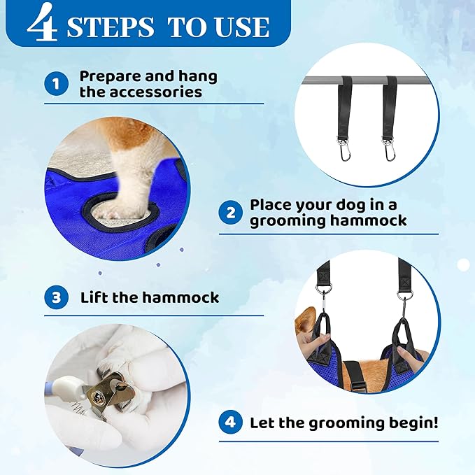 PatiencET Dog Grooming Hammock, Pet Grooming Hammock for Cats & Dogs, Dog Holder for Nail Trimming, Cat Sling for Nail Trimming with Nail Clippers/Trimmer, Nail File, Pet Comb(S)-Mewly Pet