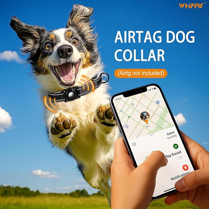 Airtag Dog Collar with Martingale Design, IP68 Waterproof Air Tag Collar Holder, Adjustable Reflective Soft Padded Nylon Dog Collar for Large Medium Small Dogs-Mewly Pet